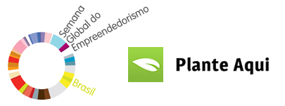 Logo marca da semana global do empreendedorismo junto a do Plante Aqui